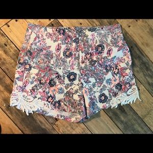 Multi color floral shorts with lace trim